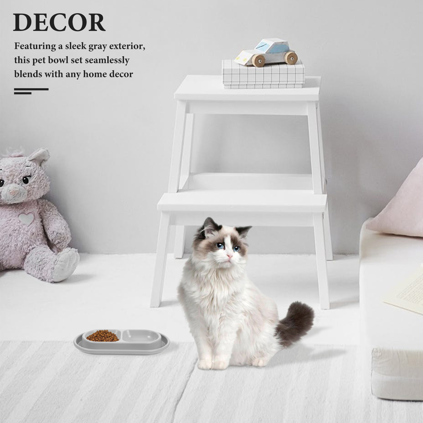 Cat Bowls Anti-Ant for Pets Food Kitten Grey Outdoor Cats Feeder Dog Water No Spill