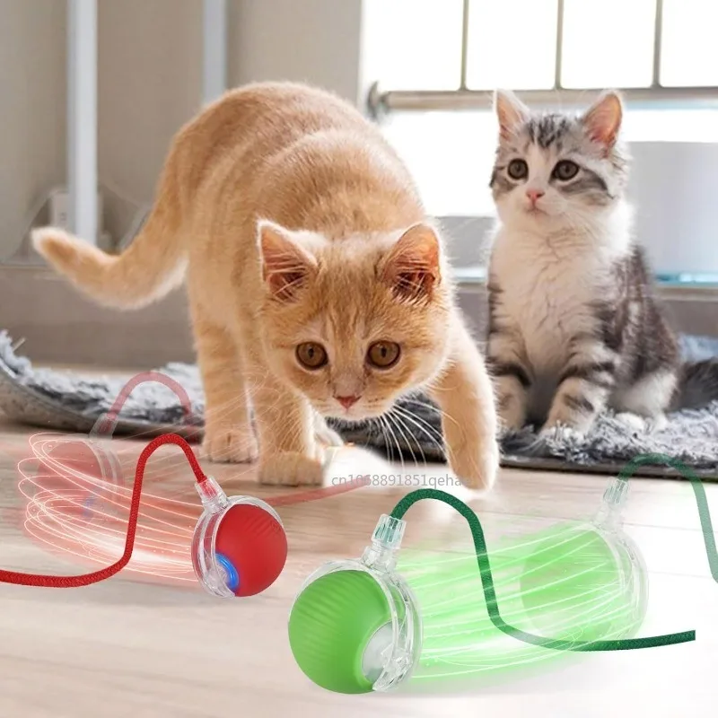 Rechargeable Cat Rolling Ball Cat Self-play Toys Flash Glitter Interactive Pet Toy Jumping Ball with Rope Pet Product Supplies