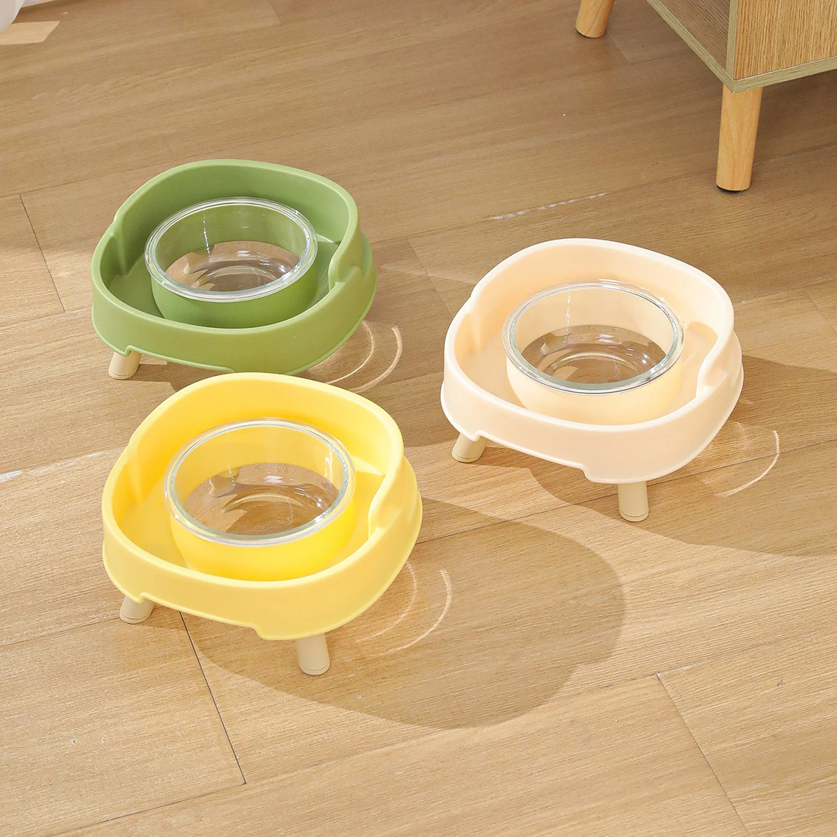 High-Footed Leak-Proof Pet Bowl - PP+Glass, Anti-Spill, Spine Protection, for Cats & Dogs
