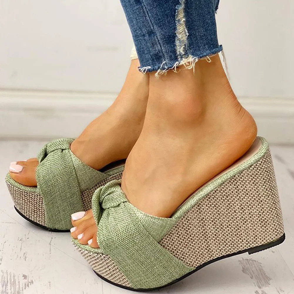 Free Gift Feet Chain Slip On Leisure Platform Summer Sandals Wedges High Heels Women Shoes Woman Mules Flip Flops 250228