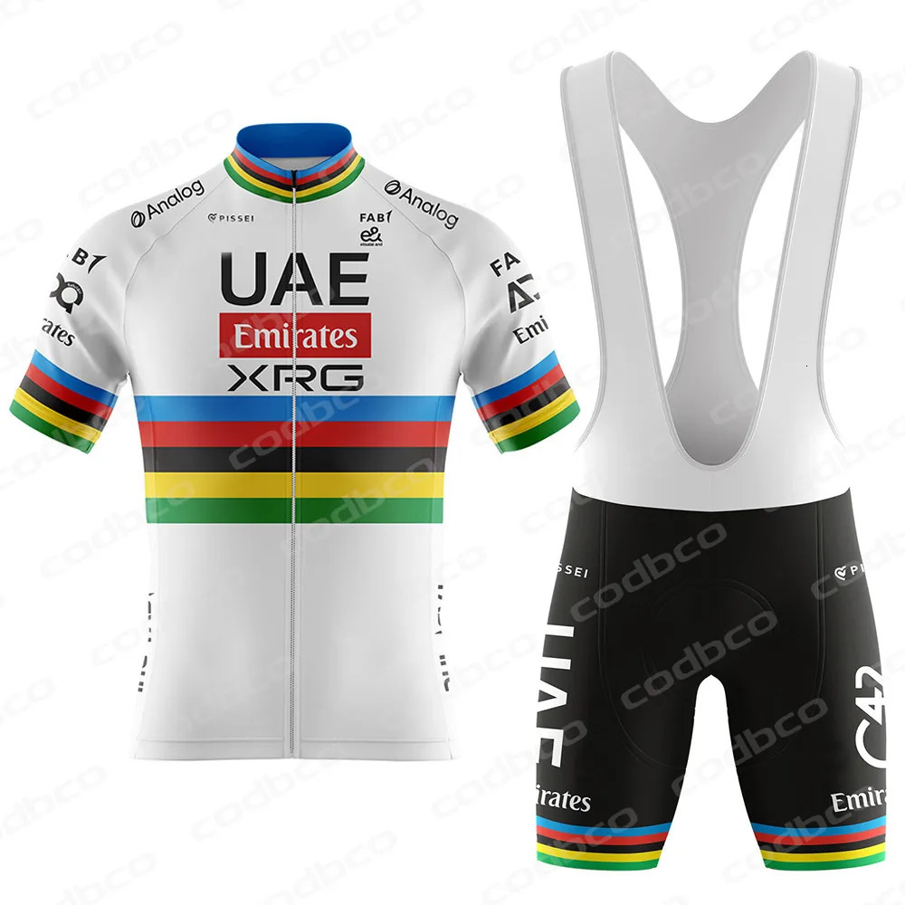 UAE Team Cycling Jersey Set Mens Clothing Road Bike TShirt Suit Bicycle Bib Shorts MTB Maillot 250304