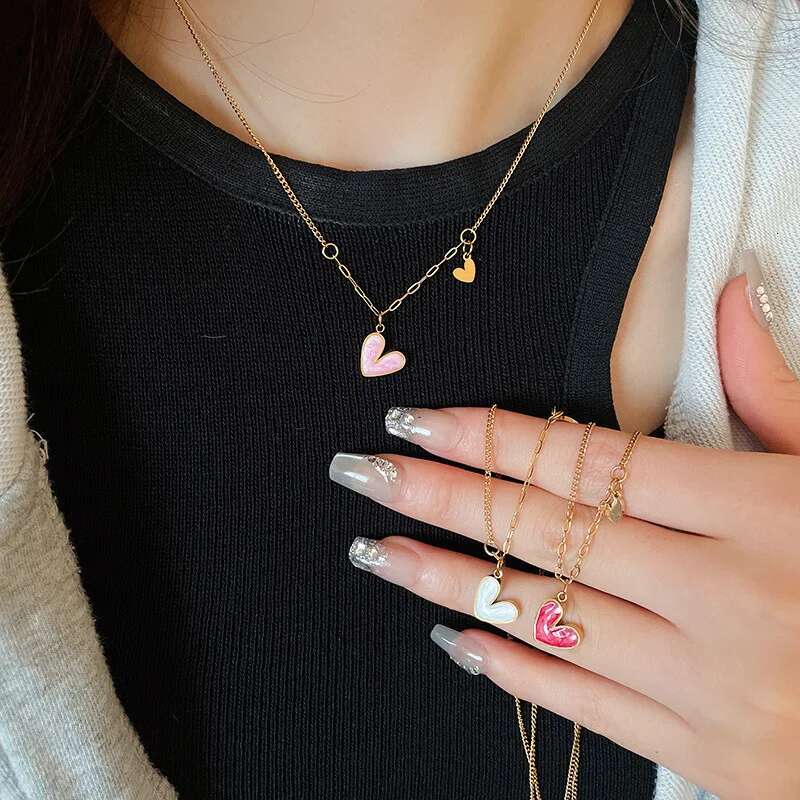 Stainless Steel Drip Oil Love for Women 2025 Korean Fashion Pendant Necklace Light Jewelry Girls Accessories