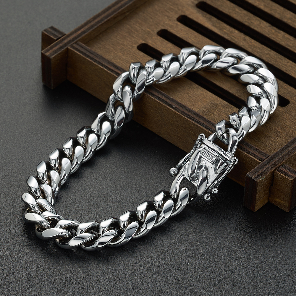 Hip Hop Solid Heavy Stainless Steel Cuban Chain Bracelet 18k Gold Plated Men Sport Jewelry