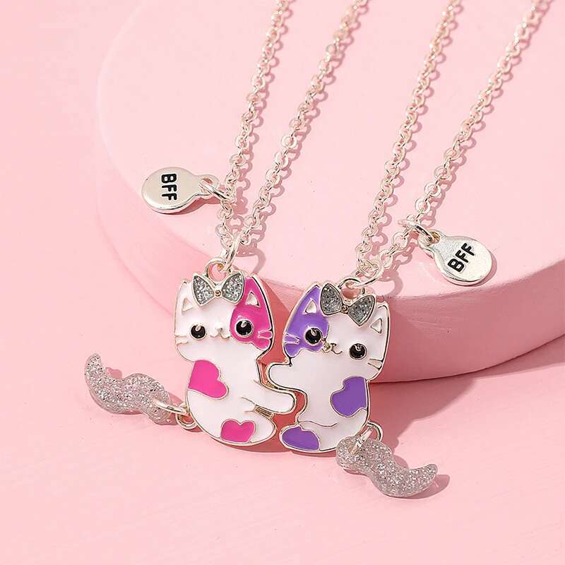 Qpeach k Heart Unicorn Bear Cat Pendant Best Friend Girl BFF Necklace of 2 for Besties Friendship Jewelry Gifts