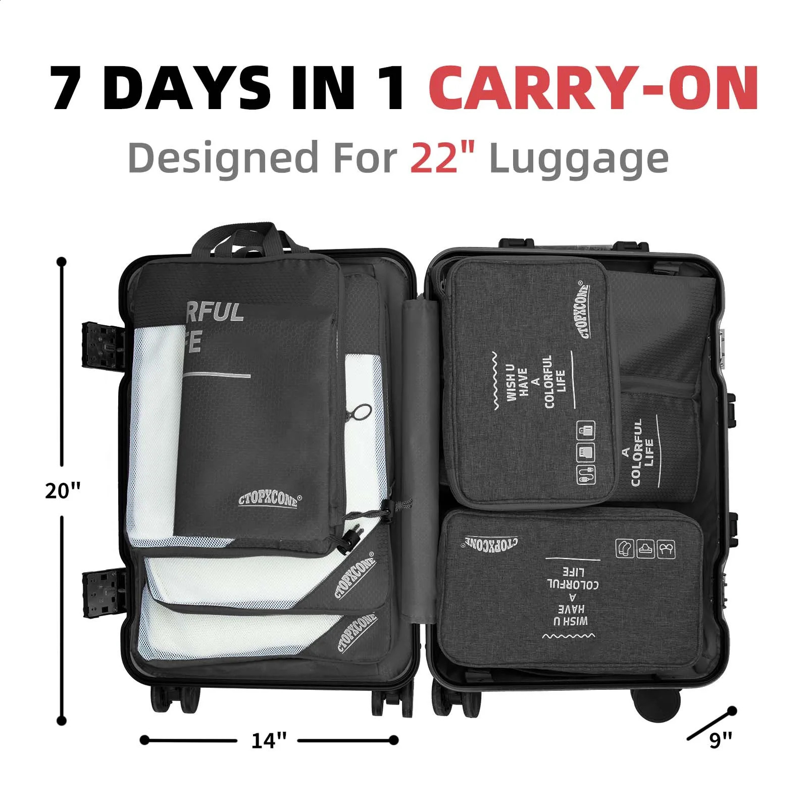 Ship from US 7 Set Compression Packing Cubes for Suitcases Travel Luggage Organizers with Organizer Bag 250305FBB