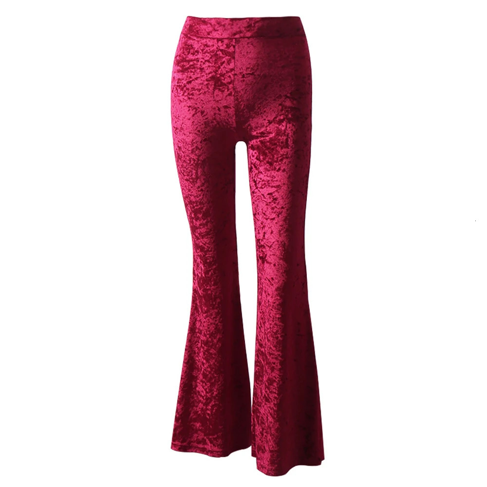 Vintage Velvet Long Flare Pants Women Korean Streetwear Sexy High Waist Trousers Lady Casual Velour Red Black Bell Bottom Pants 250304