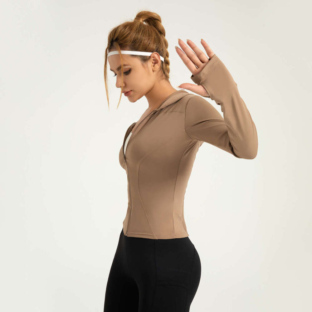 Special Zone Hooded Slim Fit Yoga Elastic Slimming Running And Cycling Solid Color Windproof Sports Coat KLMY