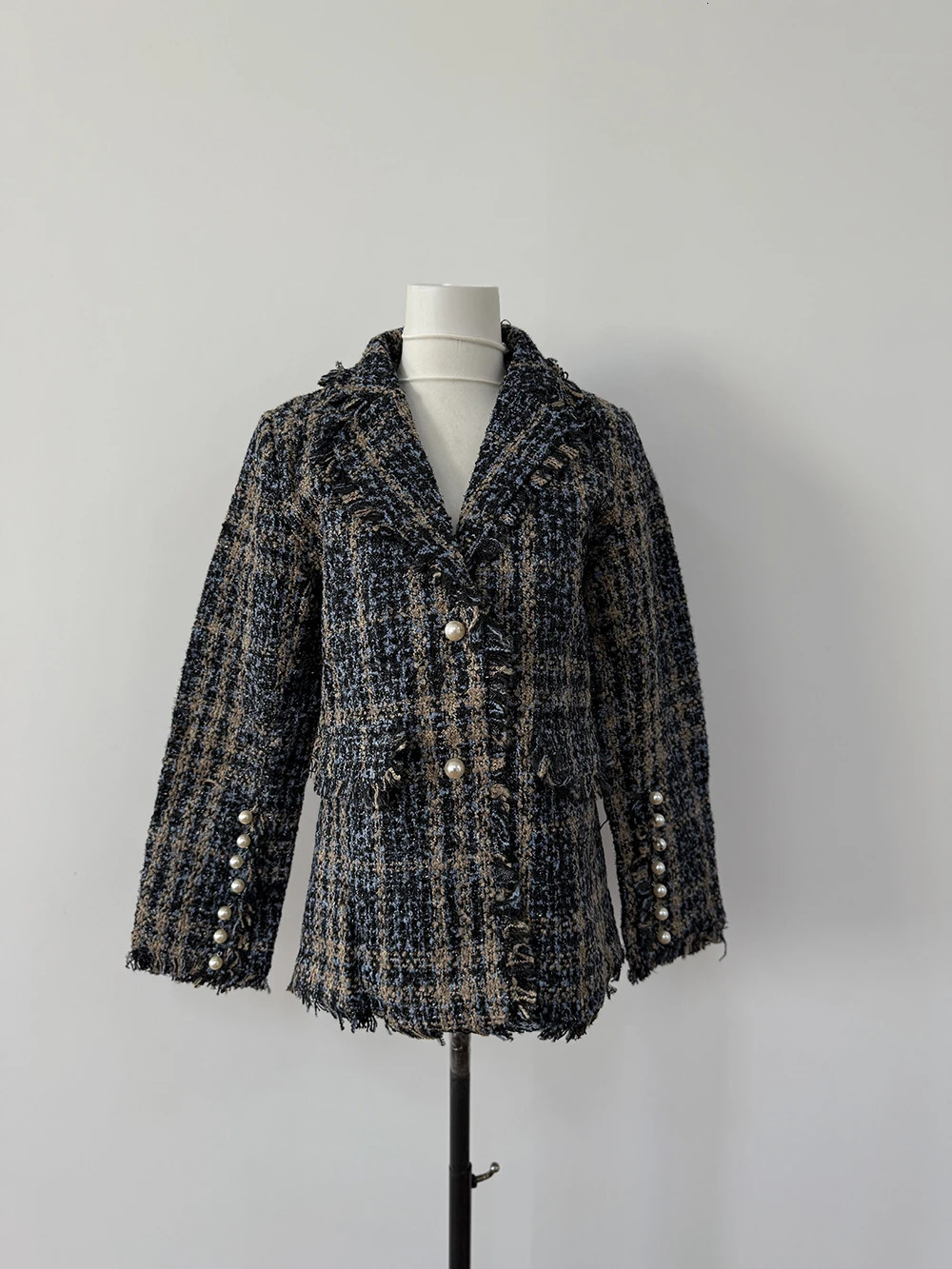 Blazers Women Suit Spring Thickened Slimming Tweed Jacket Small Fragrant Style Mid length Suit Coat Women Tops 250304