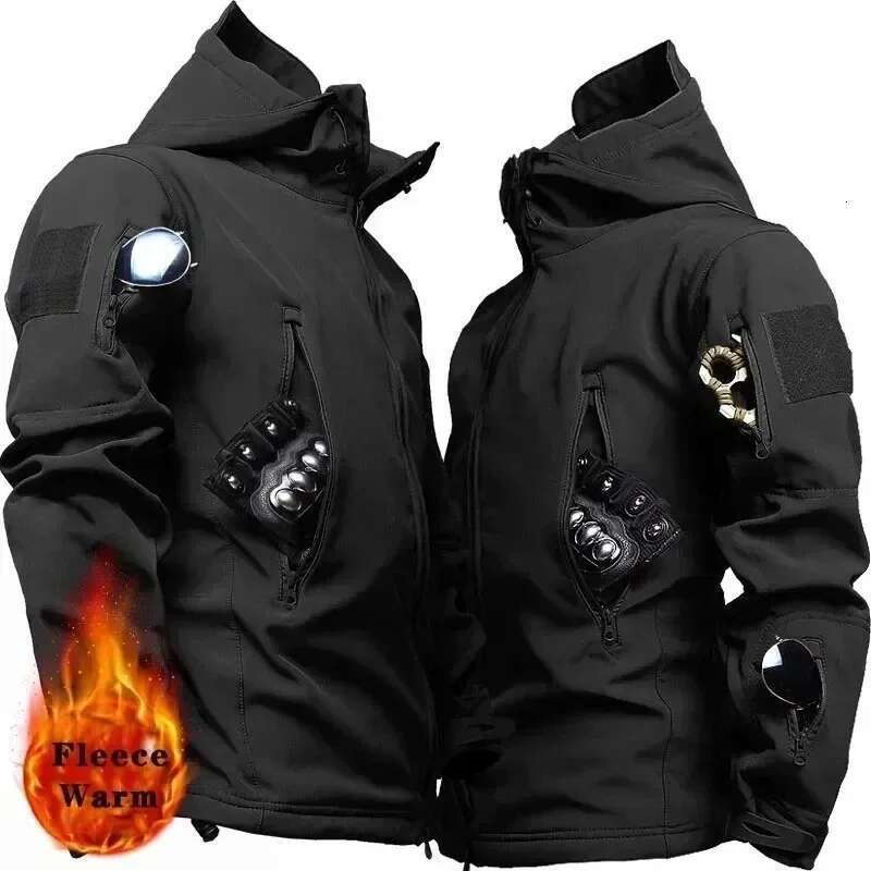 Men's Casual Military Hooded Jacket, Outdoor Utility, Shark Skin Fashion, Soft Shell, Tactical, Waterproof, Combat Bomber
