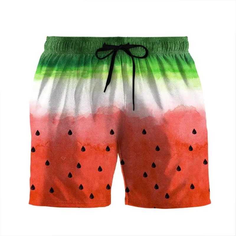 Holiday Hawaiian Mens Beach Shorts 3D Printed Fruit Watermelon Shape Sports Shorts New Design Shorts Personalized ClothingXJ250304