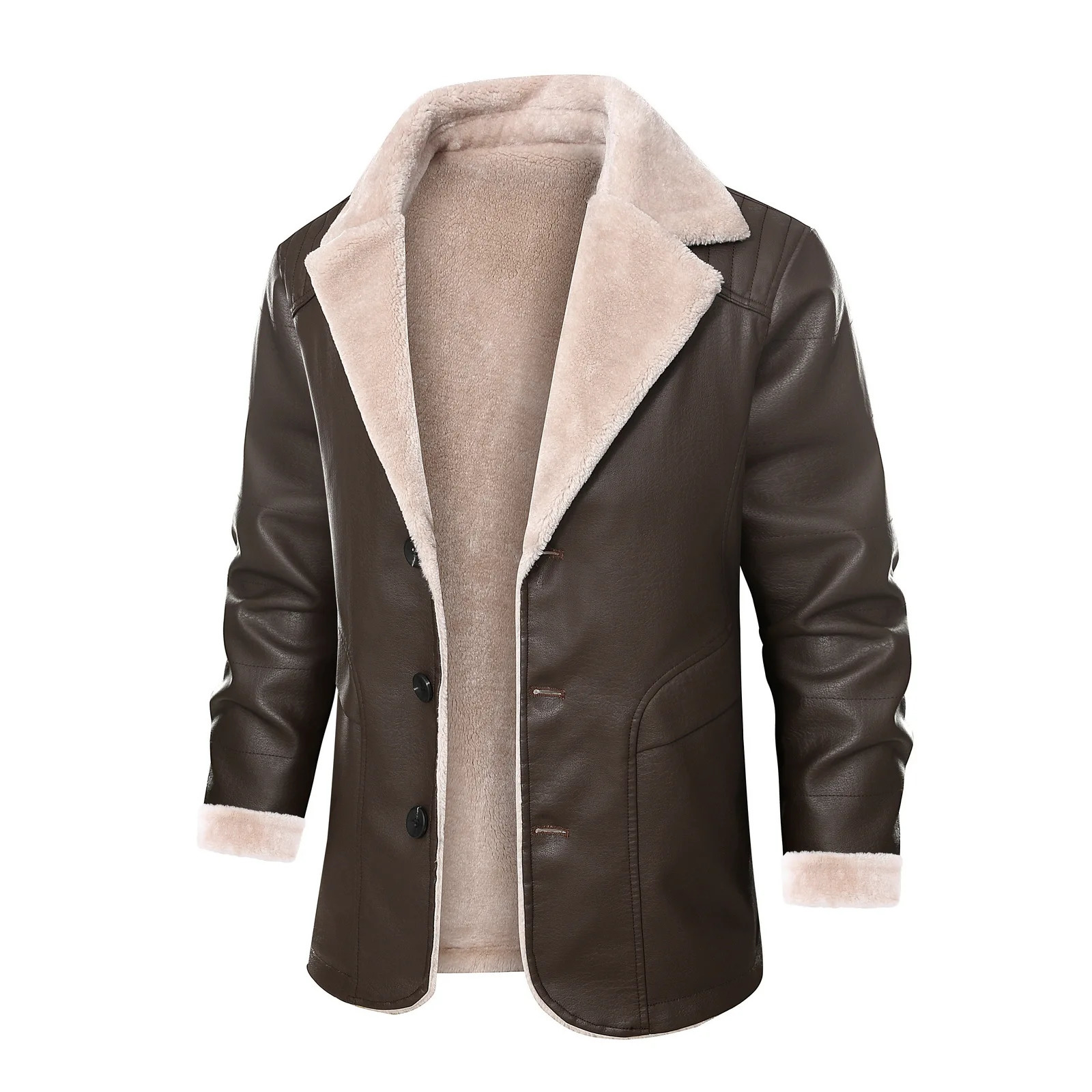 2024 Mens Leather Jacket Men Fashion Warm Winter Coat Pu Lapel Casual Plush Plus Velvet Fur Male 250225