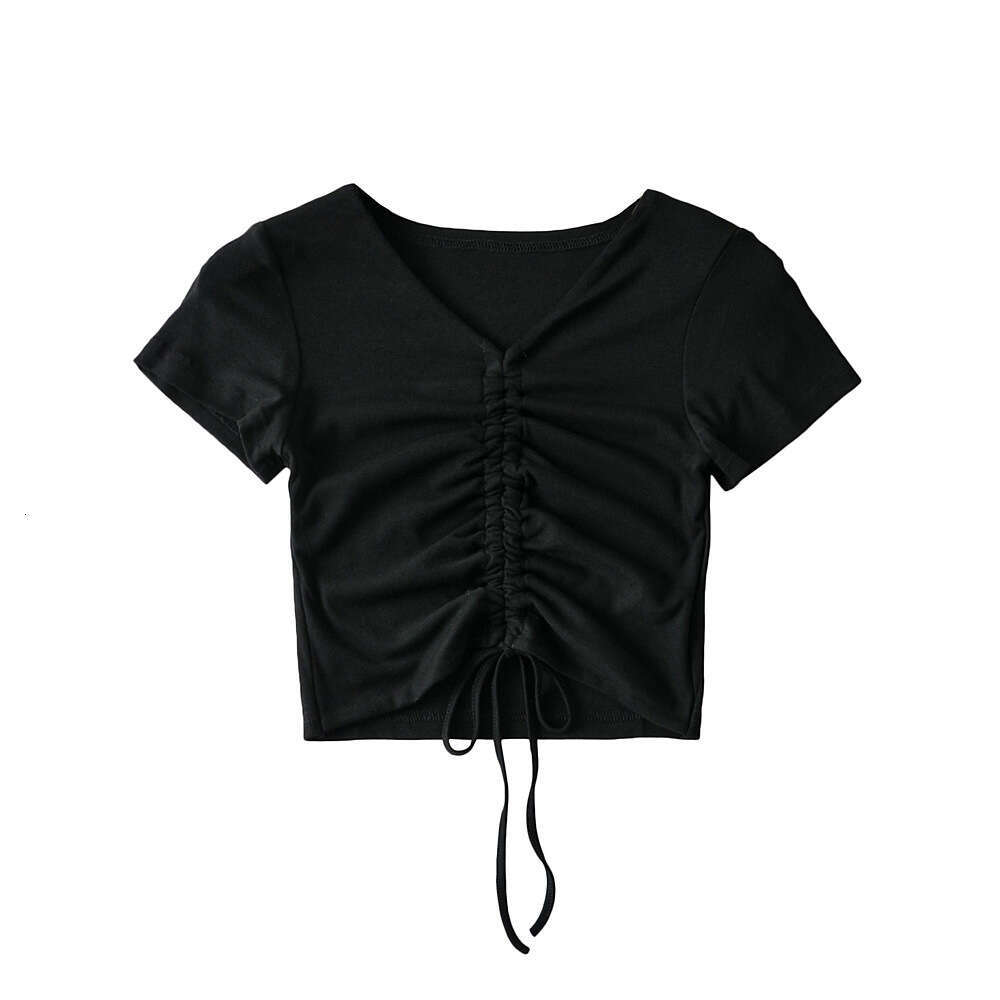 V Neck Sexy Cropped Tank Tops Women Drawstring Tie Up Front Camis Candy Colors Streetwear Slim Fit Ribbed Crop Top