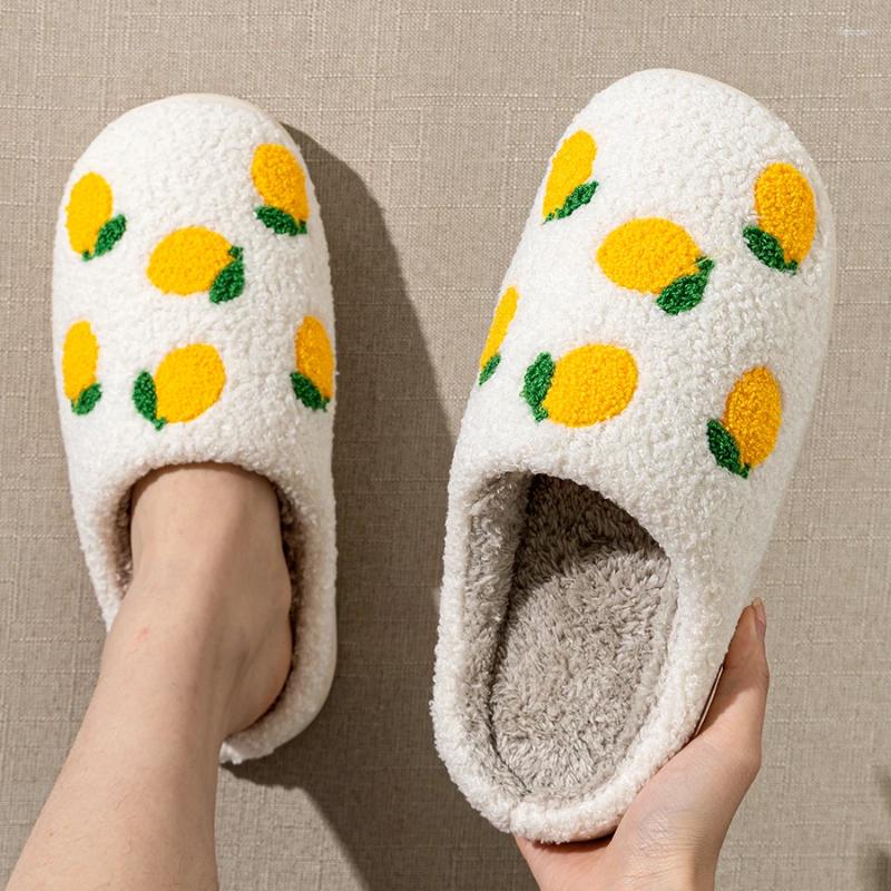 Slippers Cute Fruit Women Winter Indoor Warm Soft Sole Breathable Comfort Anti-slip Bedroom Causal Flat Cotton Shoes