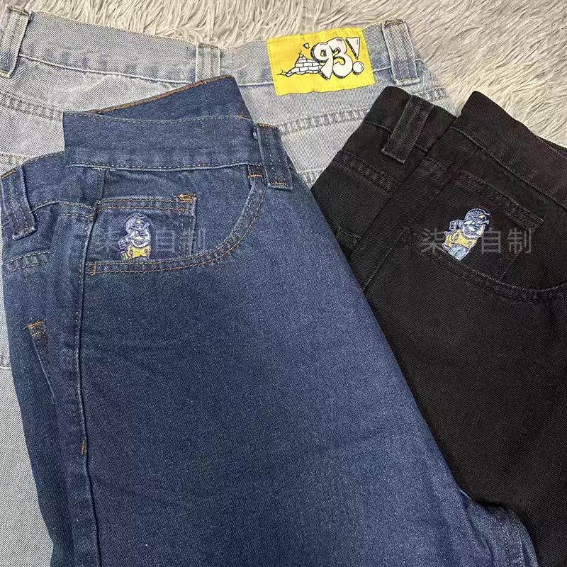 Men's Jeans Streetwear Polar Big Boy Y2K Harajuku Hip Hop Cartoon Embroidery Retro Blue Baggy Pants Mens Womens Wide Leg Trouser