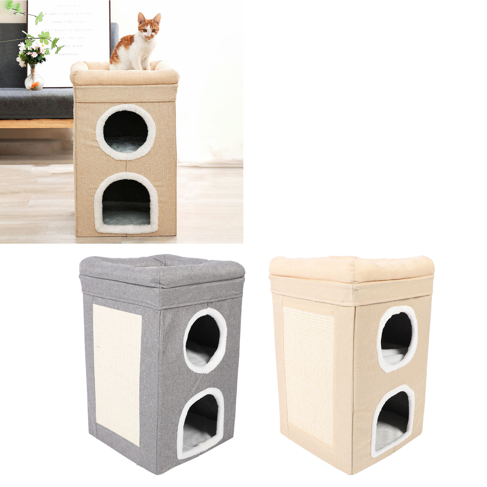 Foldable Cat House Indoor Cat House Winter Warm Cat House 3 Tier Pet Cave Foldable Cat Bed for Indoor Home Indoor Cat Shelter