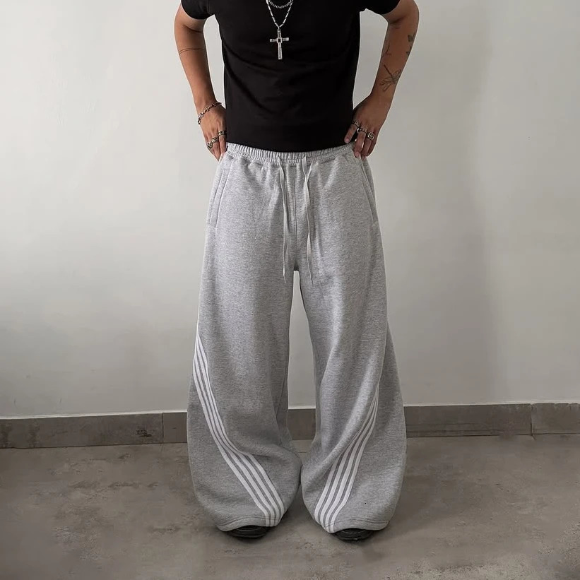 Mens Jogging Sweatpants Striped Casual Retro Fashion Loose Sweatpants Hip-hop Harajuku Street Clothing Y2k Wide-leg Pants Women 250304