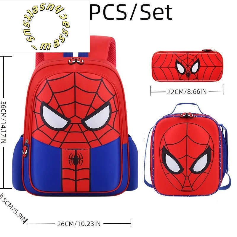 Backpacks 3pcs Marvel Spider-Man Backpack Casual Lightweight Cartoon Design Schoolbag- Includes Rucksack Pencil Case Lunch Bag Y250305X2WT