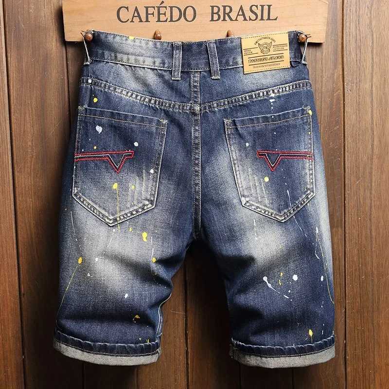 Summer Five Points Pants Denim Shorts Mens Fashion Scratch ripped Beggar Jeans Short Personality PaintT250305