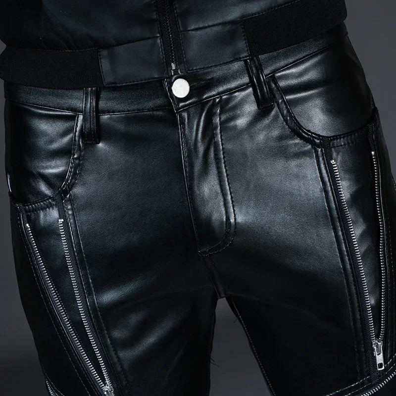 Mens Tight Bicycle Leather Pants Fashion Artificial Motorcycle Stage Club Dress 250304
