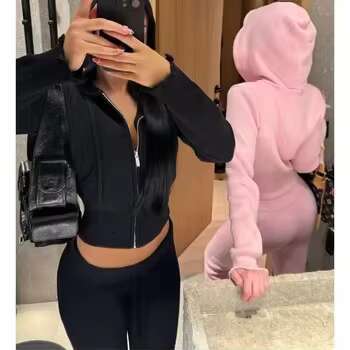 OEM Zipper-Up Woman Good High Quality Distressed Embroidery Zip Up Hoodies And Jogger Set Women Tracksuit For Sale