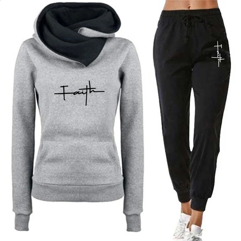 Womens casual hooded sweatshirt set womens jogging pants 2piece 250305