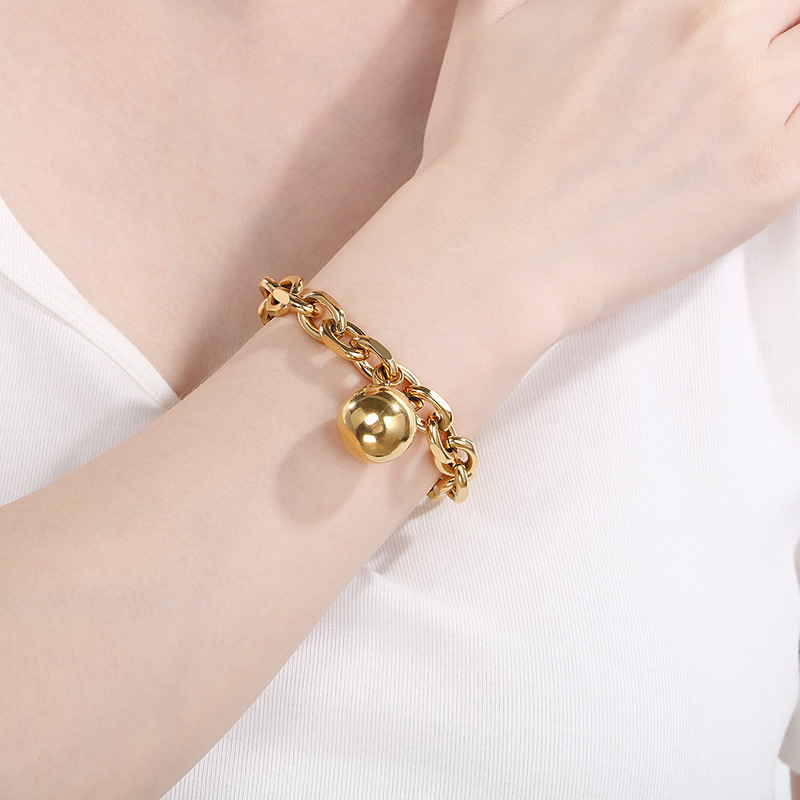 Vintage Stainless Steel Hollow Ball Cuban Chain Bracelet 18k Gold Plated Jewelry for Men Women No Fade