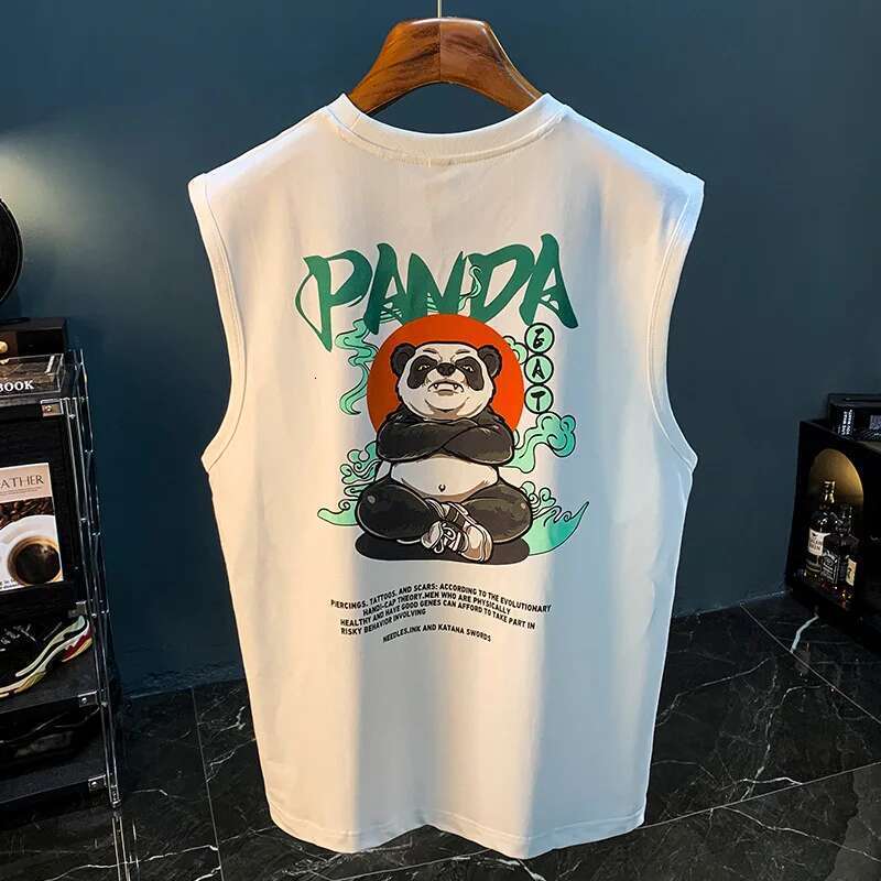 Sleeveless T-Shirt Vest Trendy Panda Printing Loose Outer Wear Summer Sports Fiess Men's All-Match Breathable Top