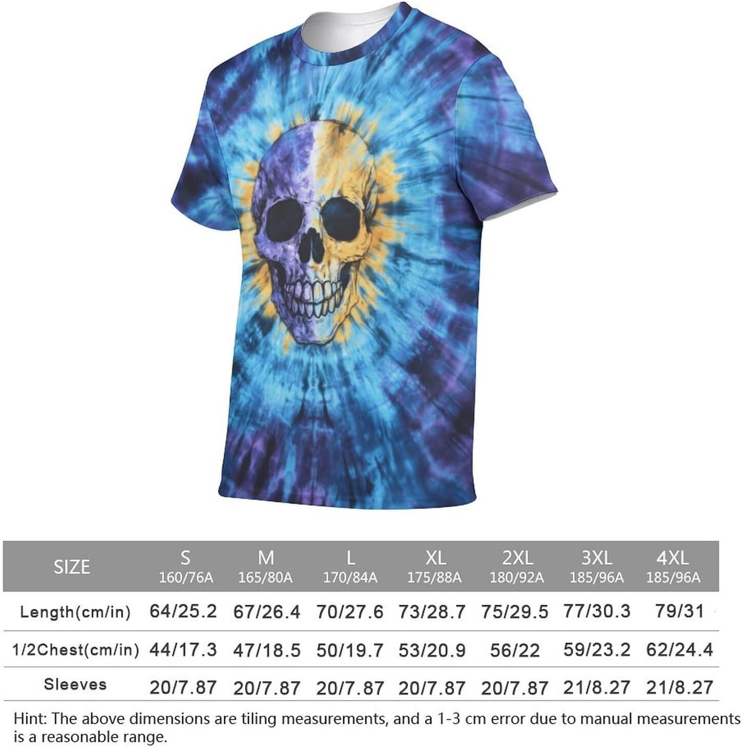 Mens T shirt Mens All Over Colorful Tie-Dye Fantasy Short Sleeve T-Shirt with Skull Graphic tee Casual tops summer clothes