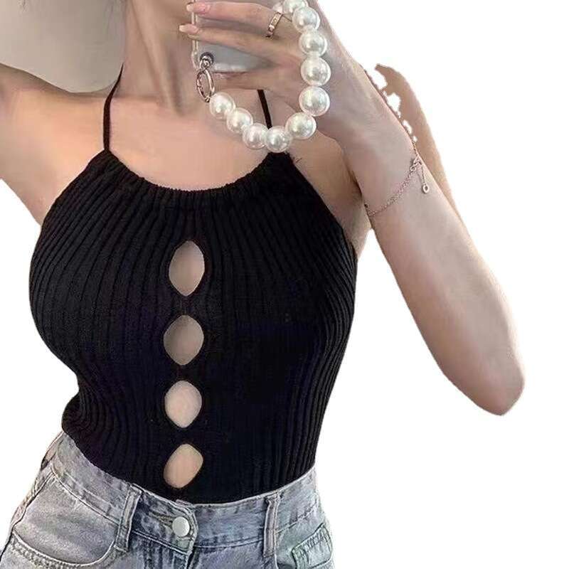 Hollow Out HELIAR Knitted Cross Halter Y2k Camisole Women Spring Summer Solid Tank Sleeveless Sexy Crop Tops 2025