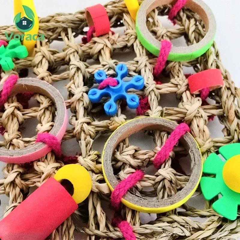 Popular New Fashion Parrot Toys Woven Seagrass Biting Hanging Hemp Rope Swing Play Ladder Chew Foraging Funny Colorful