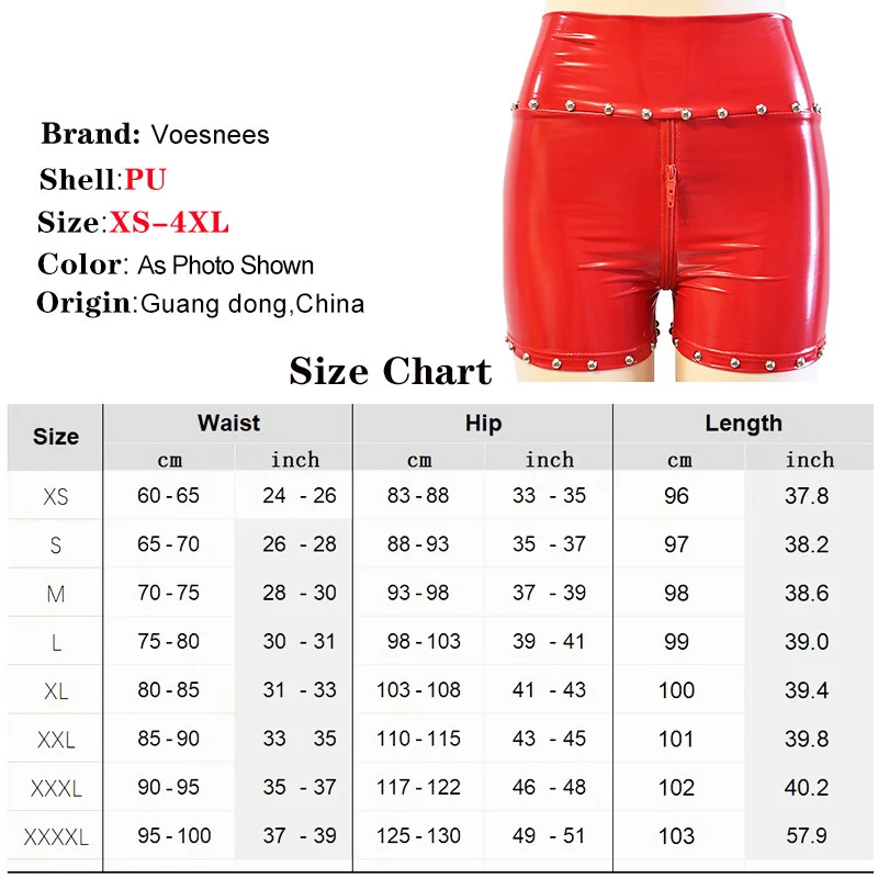 Riveted Womens Pants Double Zipper Sexy Gothic Women Shine Leather Shorts Festival Rave Girl Club Streetwear 250304