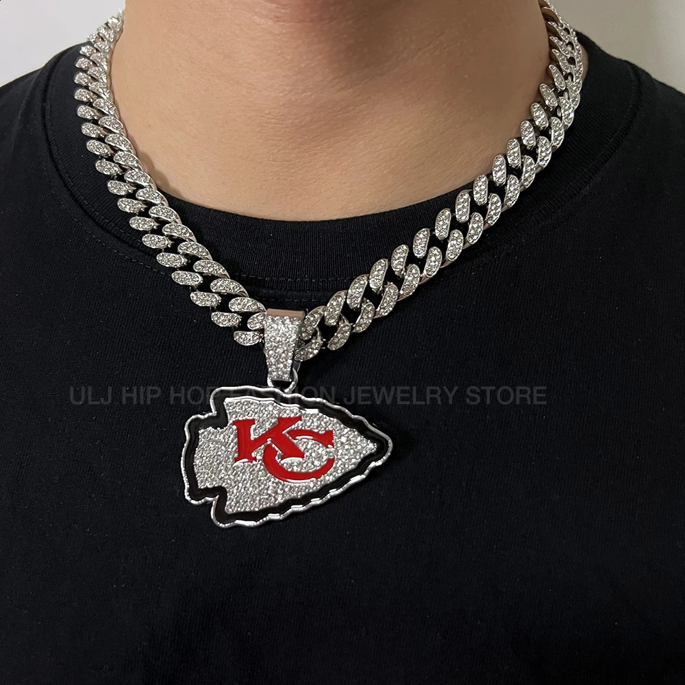 Hip Hop Iced Out Football Chain Team Bling Pendant Necklac Unisex Shiny Cool Iced Out Miami Bling Jewelry 250227