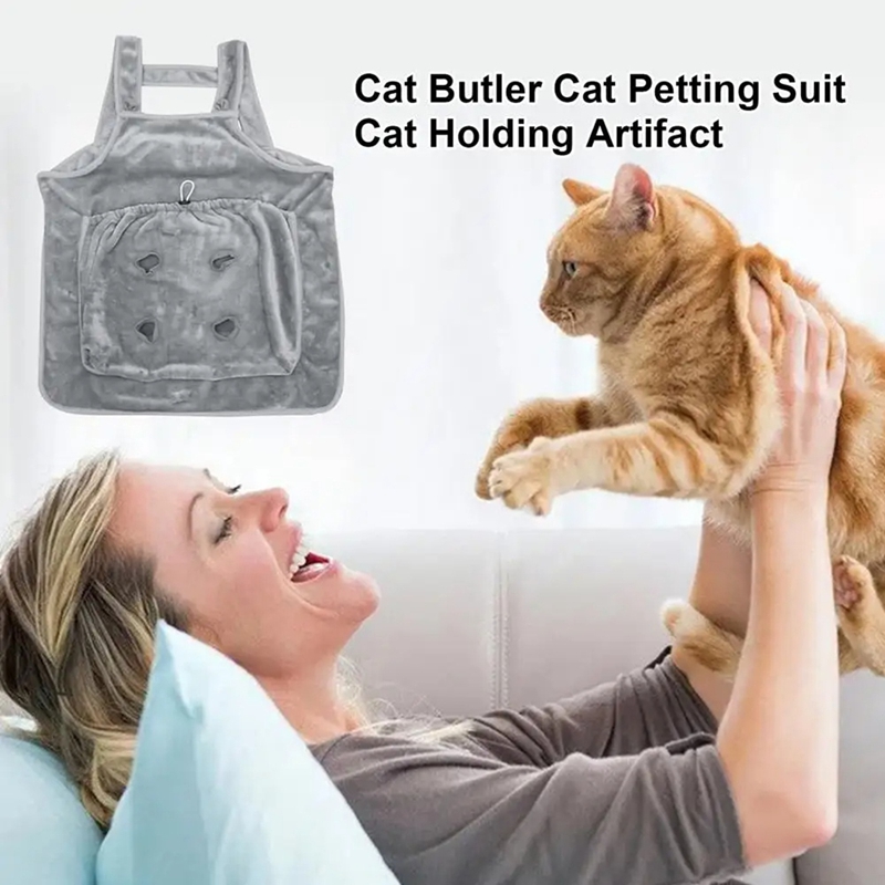 AT02-Cat Carrier Apron With Holes Outdoor Travel Small Cat Dogs Hanging Chest Bag Sleeping Pocket Winter Plush Pets Carrier