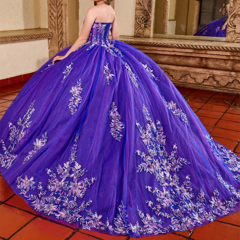Royal Blue Shiny Quinceanera Dresses Ball Gown Off The Shoulder Applique Lace Corset Tull Party Birthday Sweet 16 Vestidos 15 Anos