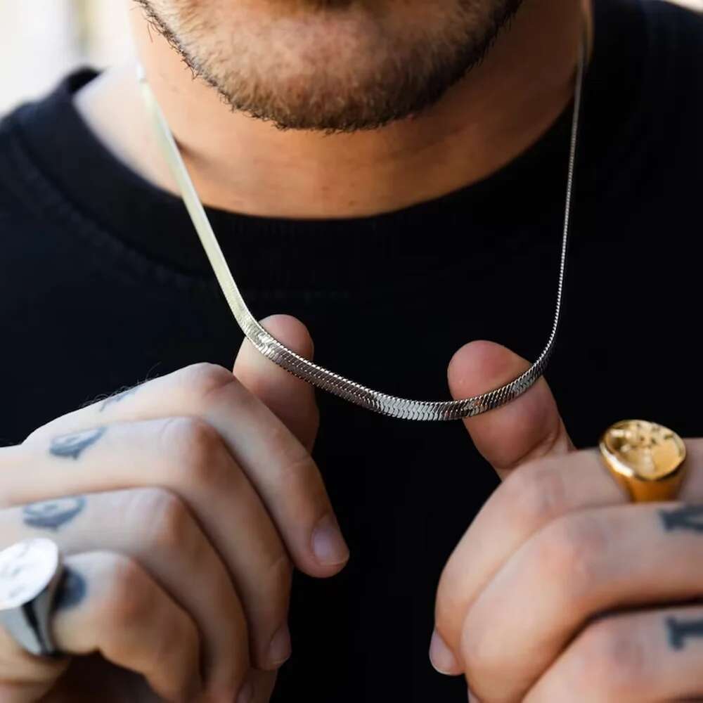 Hip Hop Snake Chain for Men New Fashion Stainless Steel Sier Color Necklace Jewelry Accessories Party Gift