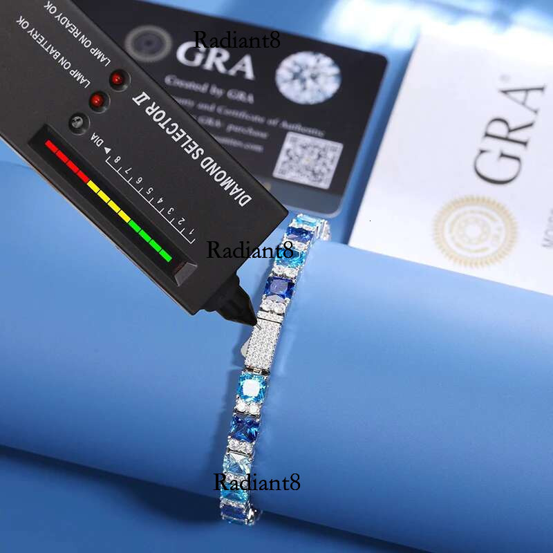 ICEOUTBOX Gradient Blue Square Baguette Tennis Bracelet For Women S Sier New Original Men Unisex Hip Hop Jewelry Party Gift