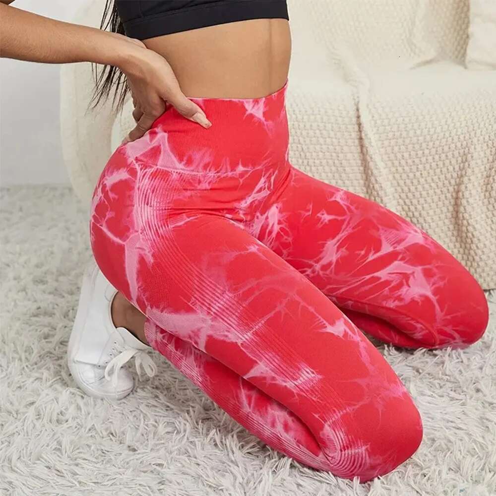 Seamless Tie Dye Bleach Sport Leggings Women Tummy Control Push Up Elastic Yoga Pants Fiess Gym Workout Tights Running Leggins KLMY