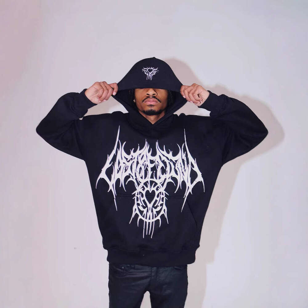 Y2K Dark Wind Creative Printed Design Rock Punk High Street Hoodie Long Sleeve Top