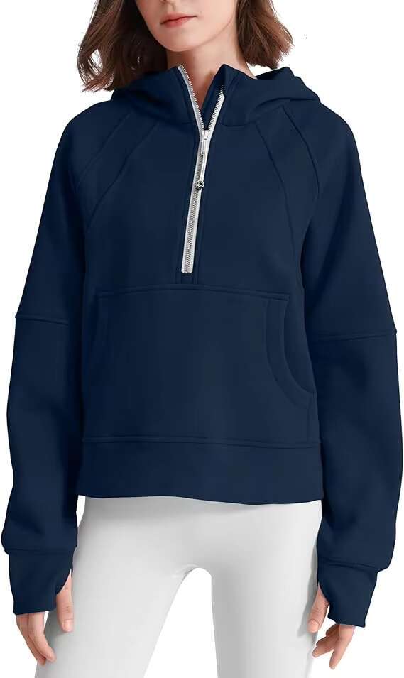 Custom Design Support Women's Hoodie Fleece Ed Half Zip Pullover Cotton Winter Warm Sweatshirt With Thumbhole Pocket