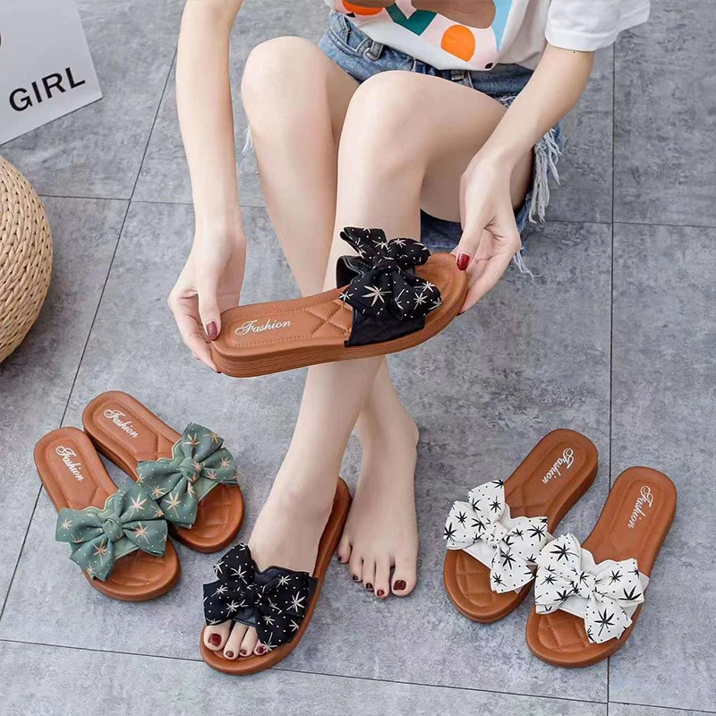 Summer PVC Bow Women Sandals 3cm Thick Casual Shoes One line Elevated Flat Bottom Slippers 250228