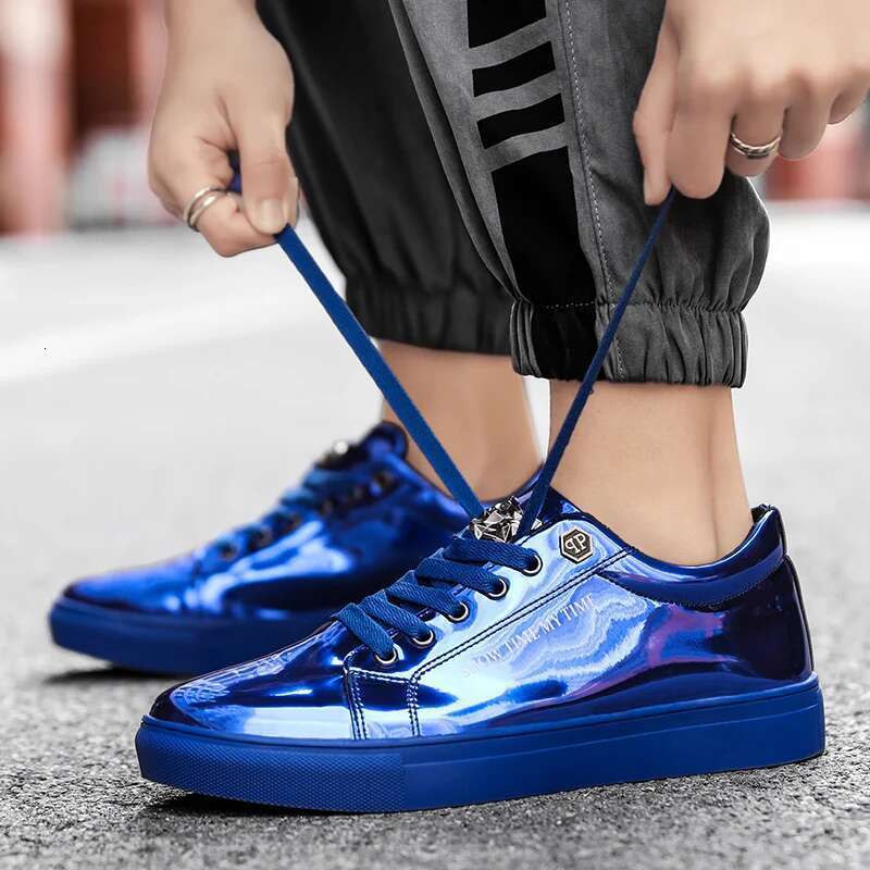 Hot Sale Casual Men's Blue Mirror Glitter Sneakers Flat Streetwear Hip Hop Men Designer Shoes chaussure homme