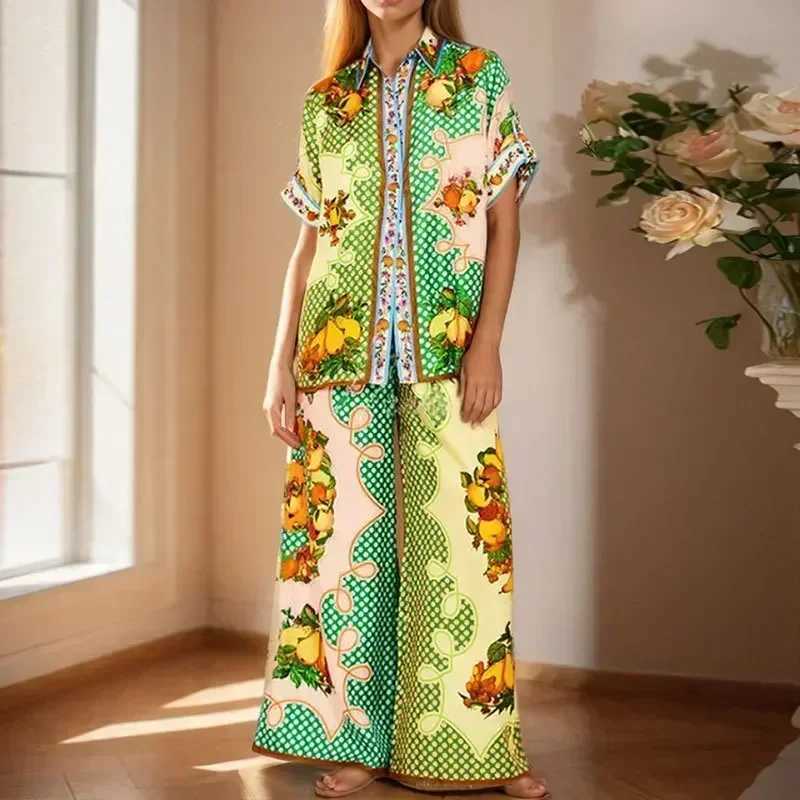 Fashion Women New Two Piece Sets Elegant Floral Print Single Breasted Shirt Wide Leg Pants Outfits Casual Office Lady Strtwear X250305
