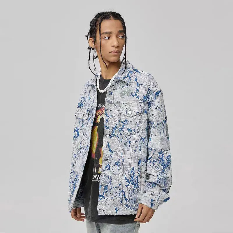 Autumn Fashion Men Jacket Retro Blue Loose Fit Casual Denim Ripped Coats Street Hip Hop Jackets 250225