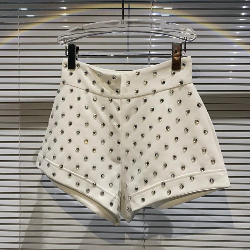 Large Temperament Shorts for Women High Waist Slim Fit White Black Short Trousers Summer 250304