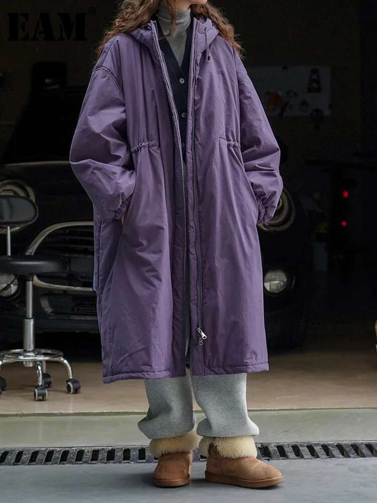 hoodie Purple Big Size Cotton-Padded Coat Long Sleeve Loose Fit Women Parkas Fashion Tide New Autumn Winter jacket