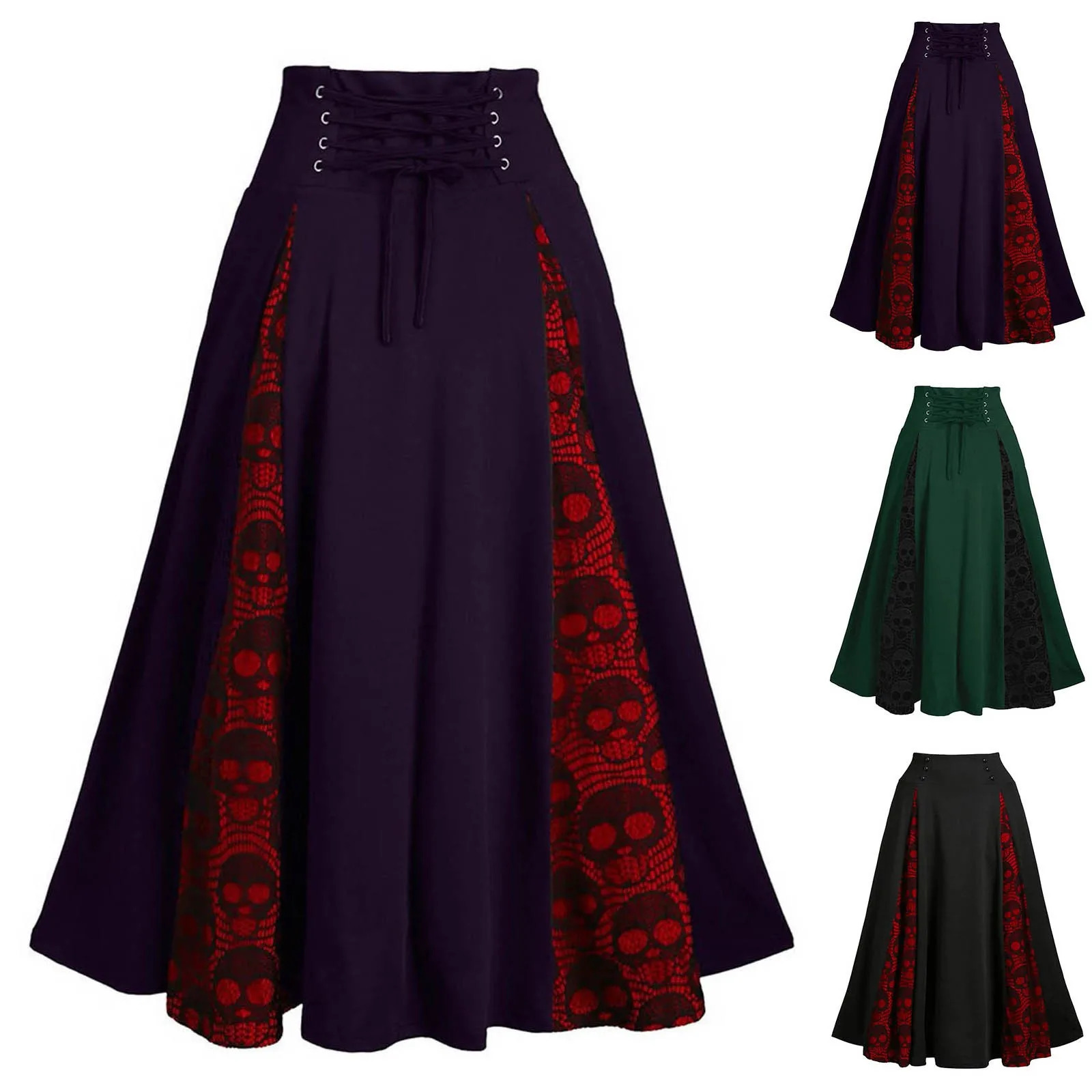 Gothic Style Long Maxi Skirt For Women Pleated Female Lace Panel Patchwork Solid Midi Skirt Solid Fashion Y2k Clothing 3xl 250228