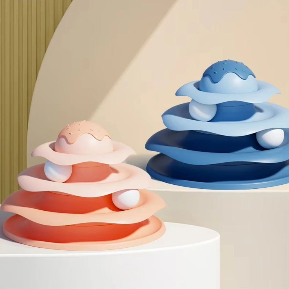 Cat Track Toys Dog Interactive Cats Toy Simple Pet Animal Fun Supplies Rotating Slide Toy with Ball Spinning and Rotating Slides