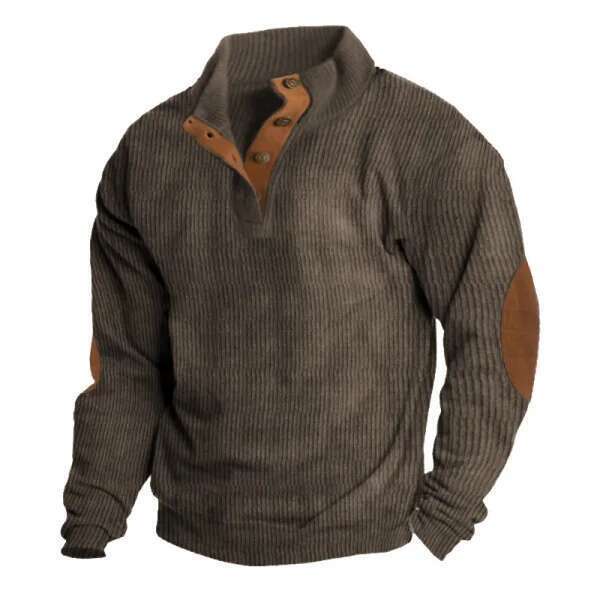Men's fine ribbed velvet button T-shirt, long sleeved sweater, high neck, casual jacket, spring, summer, brand new