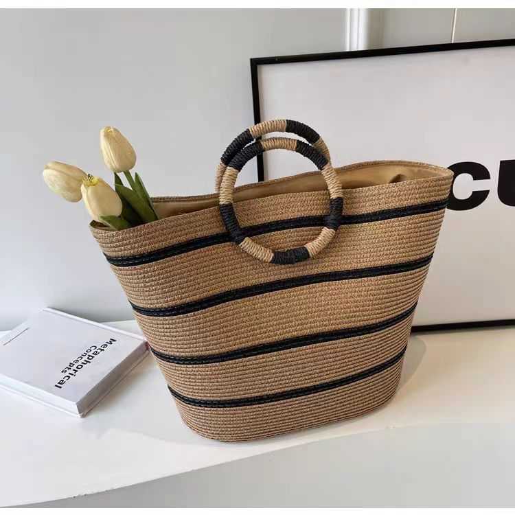 Woven Bag, Circular Handbag, Fashionable Beach Bag, Large Capacity Grass Woven Bag, Women's Tote Bag 250315
