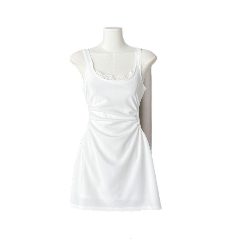 Y200 summer new French lace sling mid-length dress gentle style waist slim vest short skirt female